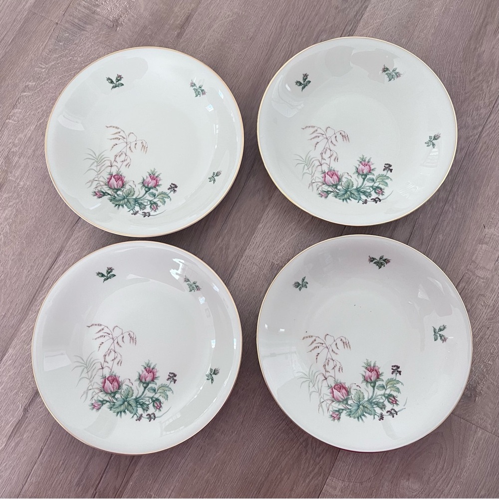 4 PCs H&C HEINRICH & COMPANY Germany Pink Roses Gold Trim 9" Soup Bowls Vtg Mint